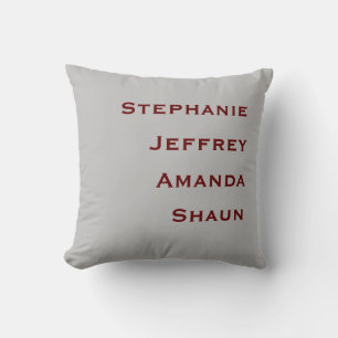 Four Names Gray and Burgundy Square Throw Pillow