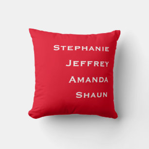 Four Names Red and White Square Throw Pillow