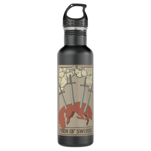 Four of Swords Tarot Card Reader Fox Lover Occult  Stainless Steel Water Bottle