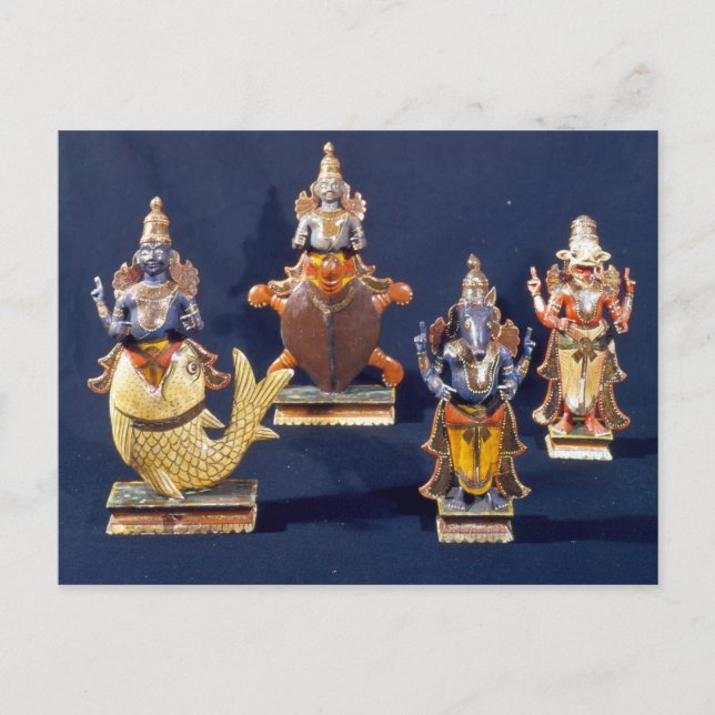 Four of the incarnations of Vishnu Postcard (Front)
