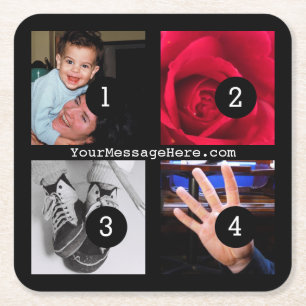 Four of Your Photos and Text to Make Your Own easy Square Paper Coaster