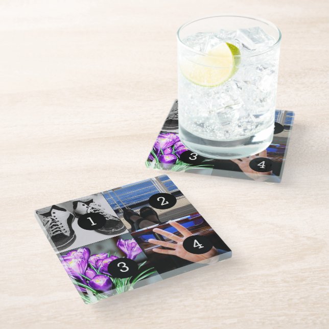 Four of Your Photos Make Your Own Keepsake Glass Coaster (Angled)