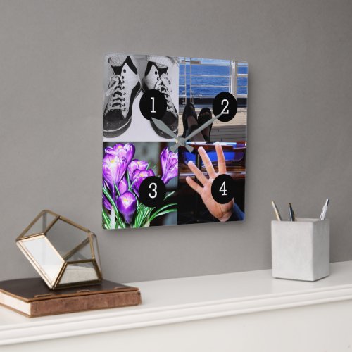 Four of Your Photos Make Your Own Keepsake Square Wall Clock