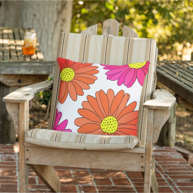 Four Orange and Pink Daisies  Outdoor Pillow (Chair)
