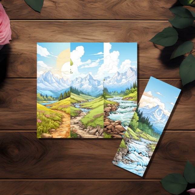 Four Pack Landscape Bookmarks (to re-sell?)  Invitation (Image shows a set of four landscape bookmarks lying on top of a wooden table.)