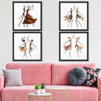 Four Panel Story of Twig Dancers: Botanical Twigs Wall Art Sets