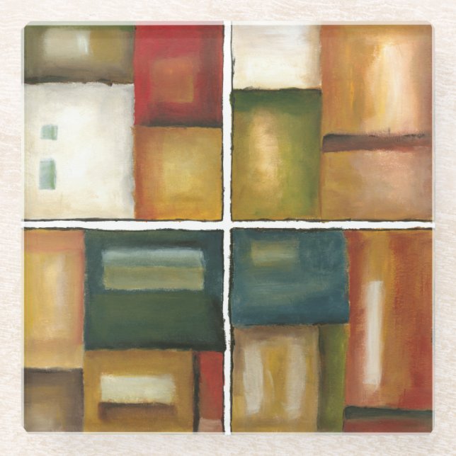 Four Paneled Painting by Jennifer Goldberger Glass Coaster (Front)