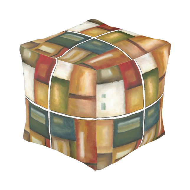 Four Paneled Painting by Jennifer Goldberger Pouf (Angled Front)