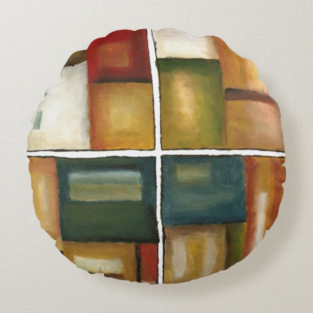Four Paneled Painting by Jennifer Goldberger Round Pillow (Front)