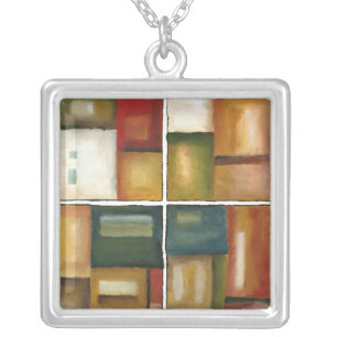 Four Paneled Painting by Jennifer Goldberger Silver Plated Necklace