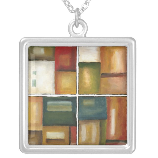 Four Paneled Painting by Jennifer Goldberger Silver Plated Necklace (Front)