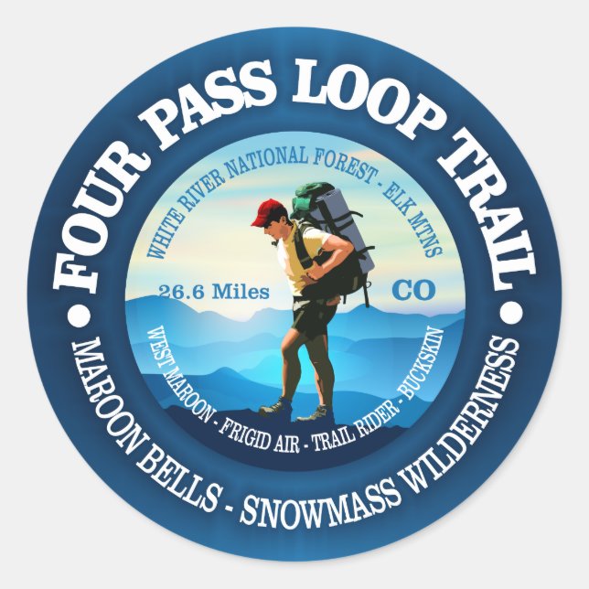 Four Pass Loop Trail (Hiker C) Classic Round Sticker (Front)