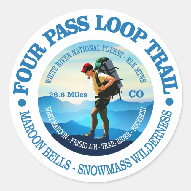 Four Pass Loop Trail (Hiker C) Classic Round Sticker (Front)