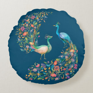 Four Peacocks Round Pillow