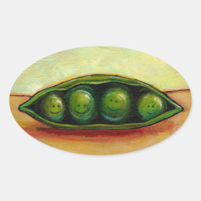 Four peas in a pod fun unique original art oval sticker (Front)