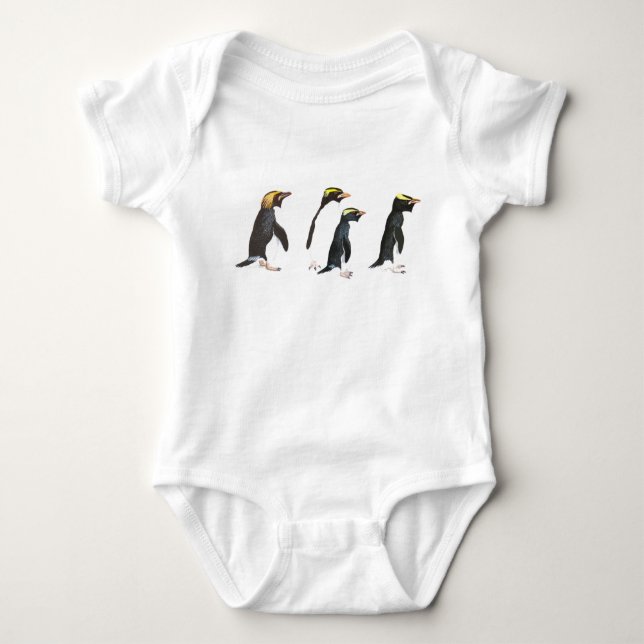 Four Penguins Illustration Baby Bodysuit (Front)