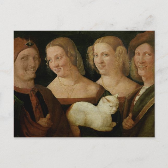Four People Laughing at the Sight of a Cat Postcard (Front)