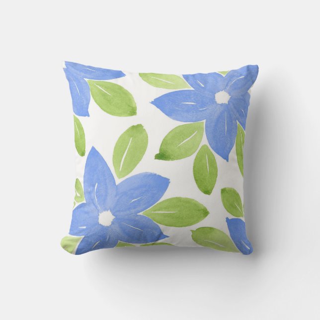 Four Periwinkle Blue Watercolor Flowers Throw Pillow (Front)