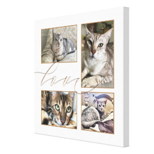 Four Pet Photos Collage Love Script White Canvas Print