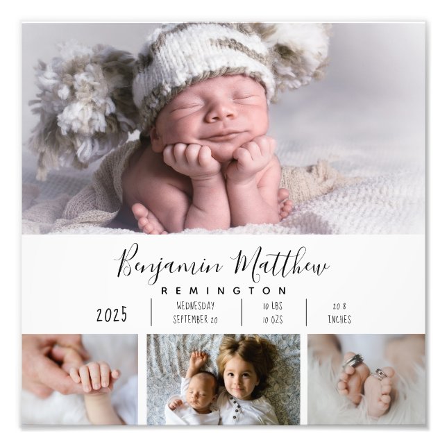 Four Photo Baby Birth Stats  (Front)