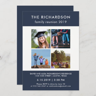 Four Photo Blue and White Family Reunion Invitation