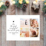 Four Photo Christmas Collage Wonderful Time Postcard<br><div class="desc">Minimalist four square photos collage Christmas postcard with ´it´s the most wonderful time of the year´´ message in elegant script. The photo collage looks like a gift box and the message like a Christmas tree tied by a heart. On the back there is your custom return address and custom holiday...</div>