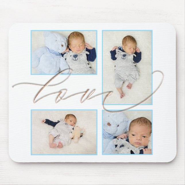Four Photo Collage baby Family Love Script Mouse Pad (Front)