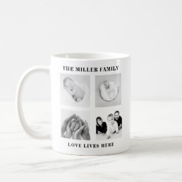 four photo collage family monogram quote coffee mug