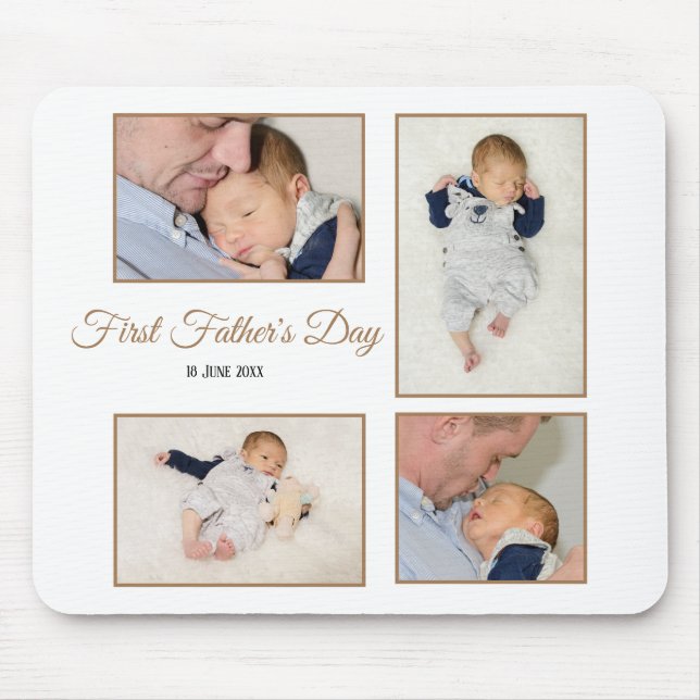 Four Photo Collage First Fathers Day Script Mouse Pad (Front)