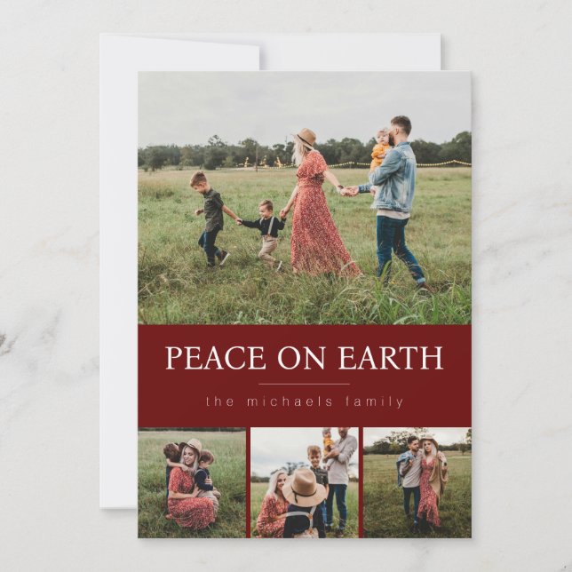 Four Photo Collage Holiday Card - Red (Front)