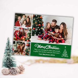 Four photo collage modern cute green Christmas Holiday Card