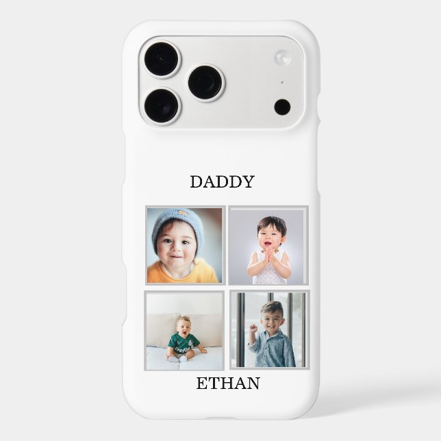 Four Photo Collage Modern Personalized Custom Text Case-Mate iPhone Case (Back)