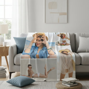 Four Photo Collage Personalized Memory Gift Fleece Blanket