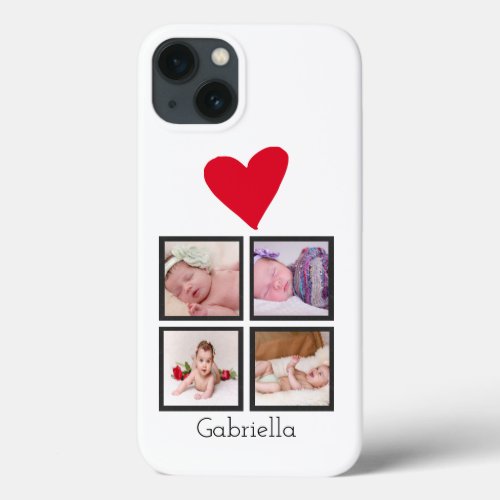 Four Photo Collage Red Heart Personalized Custom iPhone 13 Case