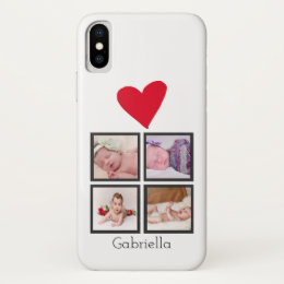 Four Photo Collage Red Heart Personalized Custom iPhone X Case