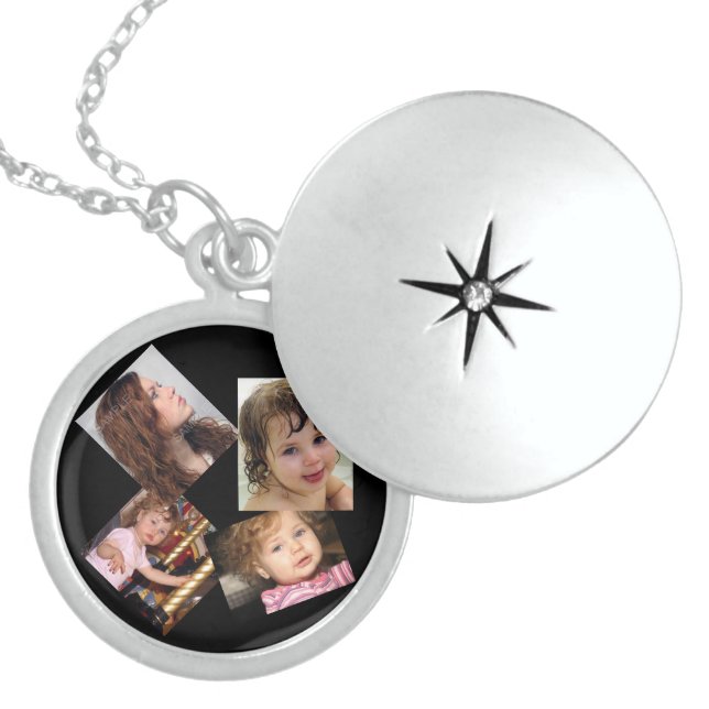 Four Photo Collage Template Locket Necklace (Front)