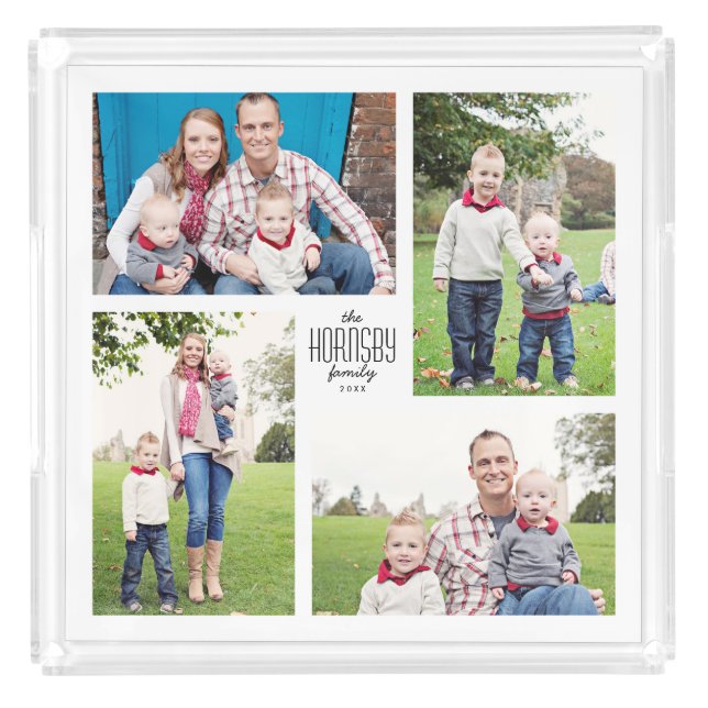 Four Photo Collage Tray with Family Name Text (Front)