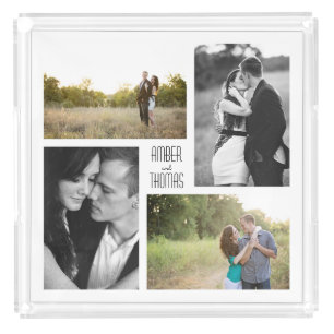 Four Photo Collage Tray with Name Text