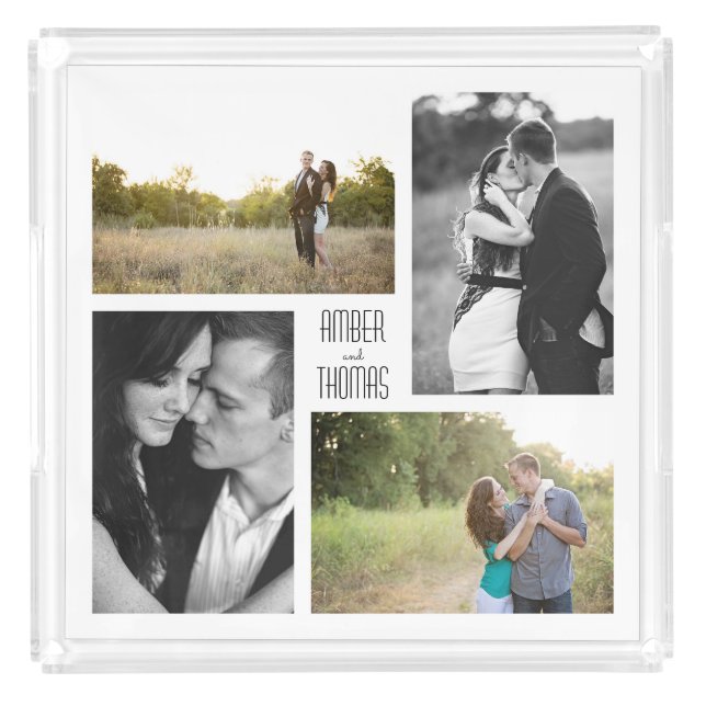 Four Photo Collage Tray with Name Text (Front)