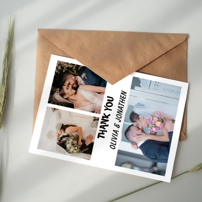 Four Photo Collage Wedding Thank You Note Card (Creator Uploaded)