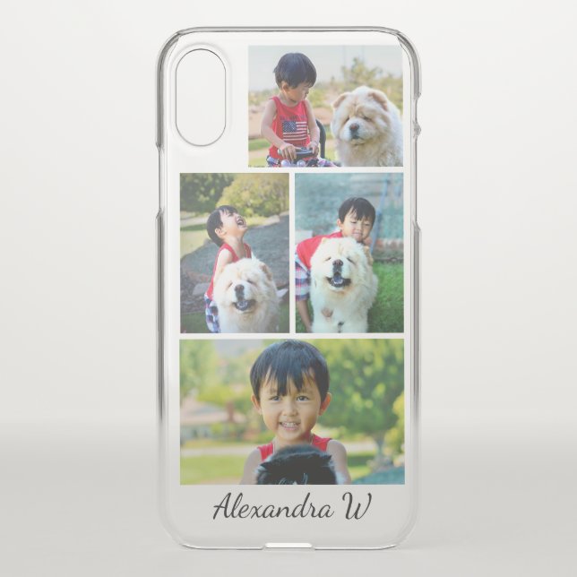 Four Photo Collage  with Custom Personalized Name Uncommon iPhone Case (Back)