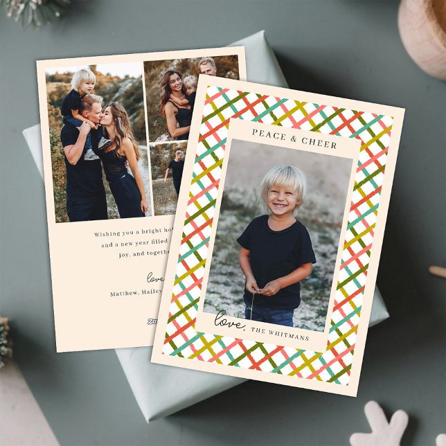 Four Photo Colorful Modern Crisscross  Holiday Card (Creator Uploaded)