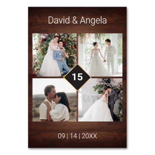 Four Photo Country Barn Wood Wedding Calligraphy  Table Number