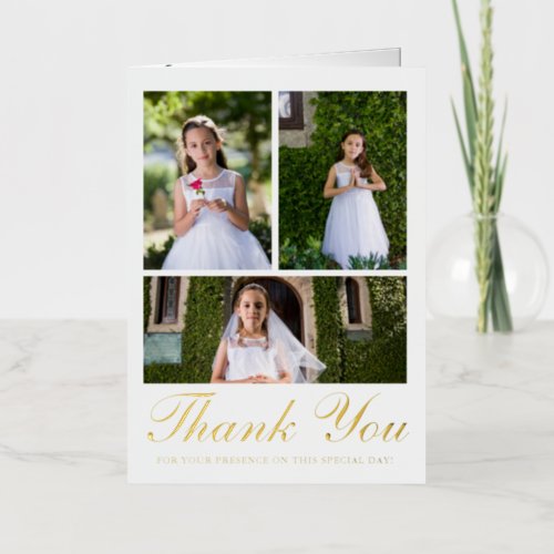 Four Photo Greenery First Communion Foil Greeting Card