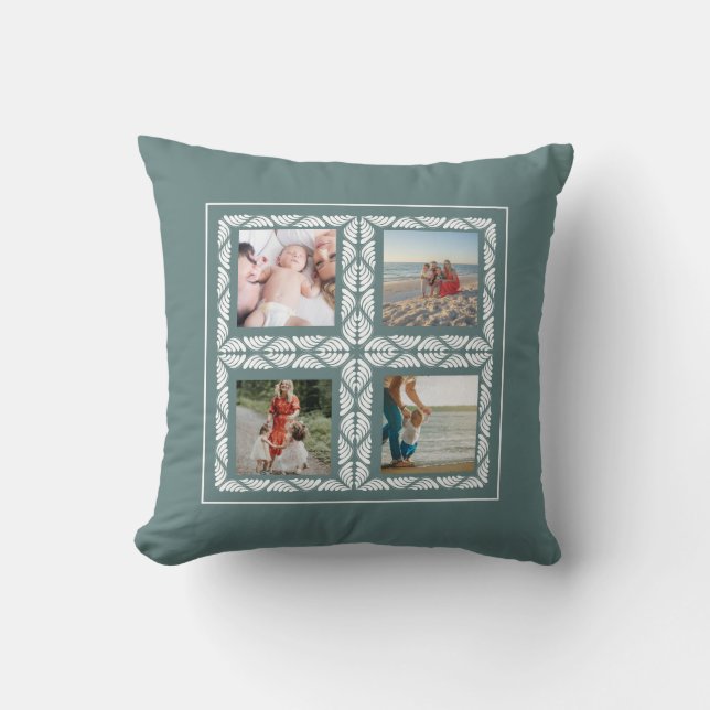 Four Photo Grid Retro Frame Throw Pillow (Front)