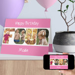 FOUR Photo Letters Pink Girls 4th Birthday Card<br><div class="desc">4th birthday card personalized for a little girl with 4 of your favorite photos in the shape of the word FOUR. The photo template is set up for you to add your pictures which are displayed in portrait format, using 1 photo for each letter. You can also customize the front...</div>