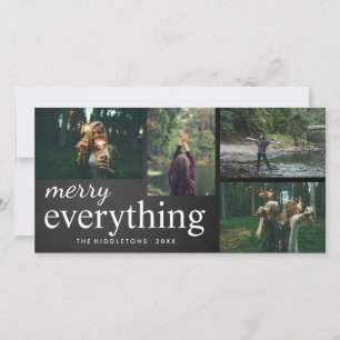 Four Photo Merry Everything Chalkboard Script Holiday Card