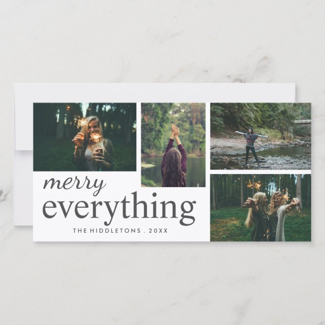Four Photo | Merry Everything Typography Holiday Card (Front)