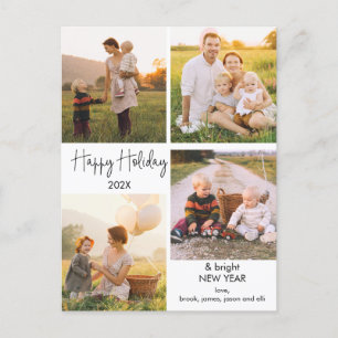 Four Photo Minimalist Family Photo Christmas Post Postcard