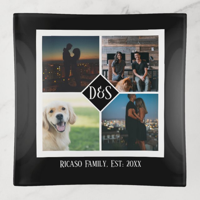 Four Photo Monogrammed One of a Kind Personalized Trinket Tray (Front)